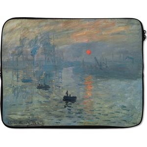 Laptophoes 15.6 inch - De rijzende zon - Schilderij van Claude Monet - Laptop sleeve - Binnenmaat 39,5x29,5 cm - Zwarte achterkant