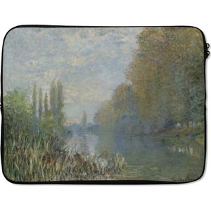 Laptophoes 17 inch - Oevers van de Seine in de herfst - Schilderij van Claude Monet - Laptop sleeve - Binnenmaat 42,5x30 cm - Zwarte achterkant