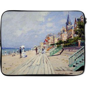 Laptophoes 17 inch - The Boardwalk at Trouville - Schilderij van Claude Monet - Laptop sleeve - Binnenmaat 42,5x30 cm - Zwarte achterkant