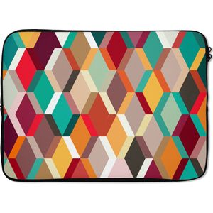 Laptophoes 14 inch - Abstract patroon van kleurrijke ruiten en - Laptop sleeve - Binnenmaat 34x23,5 cm - Zwarte achterkant