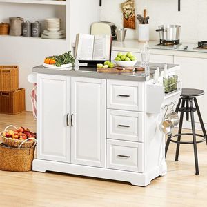 Rootz Uitschuifbaar keukeneiland - Kast Sideboard Kitchen - Opbergwagen met roestvrijstalen werkblad
