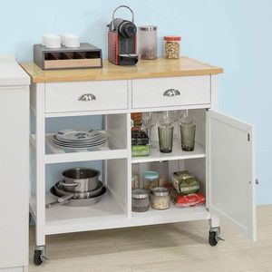 Rootz Kitchen Storage Trolley - Serveerwagen - Keukenkast met rubberen houten werkblad