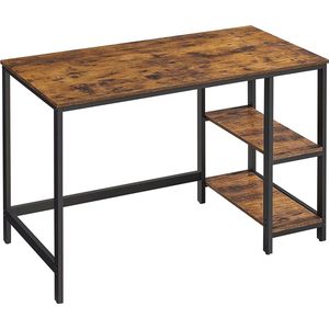 Rootz Computertafel/bureau - Bureautafel met 2 planken aan de rechter- of linkerzijde - Voor op kantoor, woonkamer - Stalen frame - Industrieel design - Vintage bruin