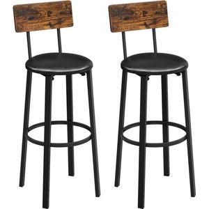 Rootz Barkrukken - Set van 2 Barstoelen - Eetkamerkruk - Keuken - Vintage Bruin Zwart - 39 x 39 x 100 cm