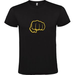 Zwart T-Shirt met “ Broeder vuist / Brofist “ Afbeelding Goud Size XS