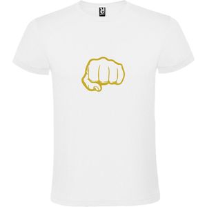 Wit T-Shirt met “ Broeder vuist / Brofist “ Afbeelding Goud Size XL