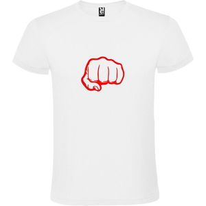 Wit T-Shirt met “ Broeder vuist / Brofist “ Afbeelding Rood Size XXXXL