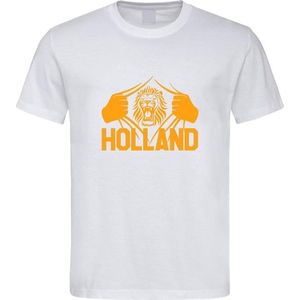 Wit EK 2024 voetbal T-shirt met “ Brullende Leeuw en Holland “ print Oranje maat M