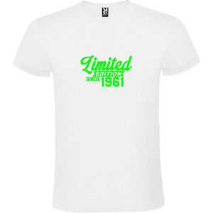 Wit T-Shirt met “ Limited edition sinds 1961 “ Afbeelding Neon Groen Size XS