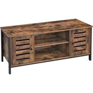 Rootz TV meubel - TV tafel - Lowboard met 2 kasten en 2 legplanken - Lamellen deuren - Industrieel design - vintage bruin-zwart