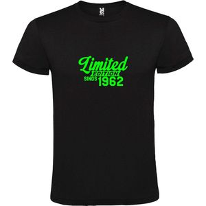 Zwart T-Shirt met “ Limited edition sinds 1962 “ Afbeelding Neon Groen Size XS