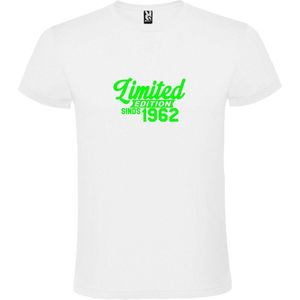 Wit T-Shirt met “ Limited edition sinds 1962 “ Afbeelding Neon Groen Size S