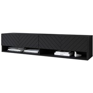 Lowboard TV-kast A 140/180 cm, tv-meubel met LED-verlichting, optioneel, twee planken, tv-meubels, hangend, zwart (140 cm)