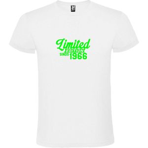Wit T-Shirt met “ Limited edition sinds 1966 “ Afbeelding Neon Groen Size M
