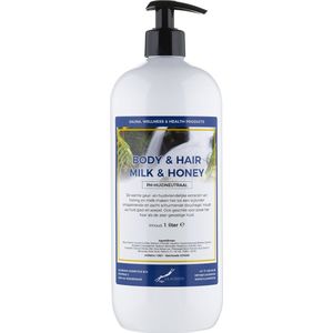 Body & Hair Milk & Honey - 1 liter met gratis pomp - 2 in 1 voor lichaam en haar.