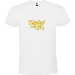 Wit T-Shirt met “ Limited edition sinds 1970 “ Afbeelding Goud Size XS