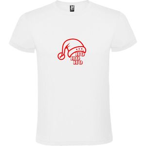 Wit T-Shirt met “ Kerst Muts / Ho Ho Ho “ Afbeelding Rood Size M