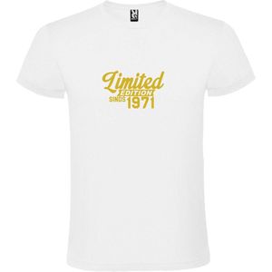 Wit T-Shirt met “ Limited edition sinds 1971 “ Afbeelding Goud Size XS