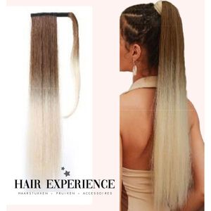 Wrap Around Ponytail Haar Extensions Paardenstaart Extension - Ombre Bruin Wit Blond - 70 CM - Steil - Wasbaar - Paardenstaart Extension