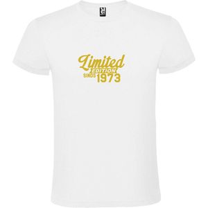 Wit T-Shirt met “ Limited edition sinds 1973 “ Afbeelding Goud Size XXXXXL