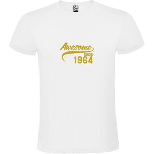 Wit T-Shirt met “Awesome sinds 1964 “ Afbeelding Goud Size XXXXL