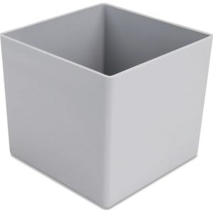 Sorteerbakje, materiaalbakje, inzetbakje, onderdelenbakje. 9,9 x 9,9 x 9,0 cm (LxBxH). Kleur is lichtgrijs. Verpakt per 5 stuks