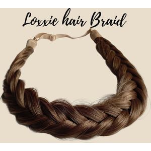 Loxxie® haarband met vlecht haar extensions braid verstelbaar universele pasvorm Licht bruin met goudblond