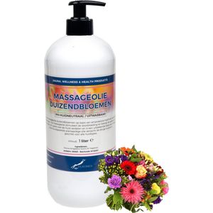 Massageolie Duizendbloemen 1 liter met gratis pomp - 100% natuurlijk - biologisch en koud geperst