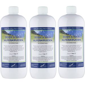 Body & Hair Alpenkruiden - 1 liter - set van 3 stuks - 2 in 1 voor lichaam en haar.