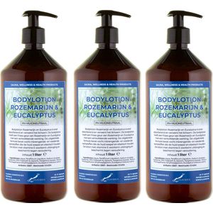 Bodylotion Rozemarijn & Eucalyptus 1 liter - set van 3 stuks - met gratis pomp