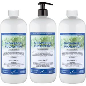 Douchegel Eucalyptus 1 liter - set van 3 stuks - met gratis pomp - Showergel