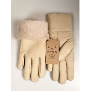 Leren Handschoenen Heren - Premium kwaliteit %100 Schapenleer - Creme- Winter - Extra warm - Maat M