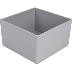 Sorteerbakje, materiaalbakje, inzetbakje, onderdelenbakje. 10,8 x 10,8 x 6,3 cm (LxBxH). Kleur is lichtgrijs. Verpakt per 5 stuks!