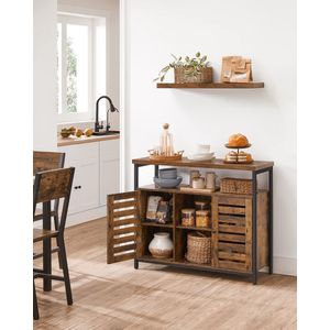 Rootz Dressoir - Keukenkast - Ladekast met lamellendeuren - Industrieel design - Vintage bruin-zwart (35 x 100 x 81,5 cm)