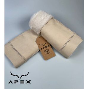Apex Gloves Leren Vingerloze Heren Handschoenen  - Premium kwaliteit %100 Schapenleer - Wit - Winter - Extra warm - Maat S