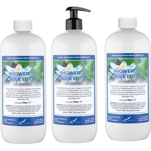 Claudius Douchegel Blue Lotus 1 liter - set van 3 stuks - met gratis pomp - Showergel