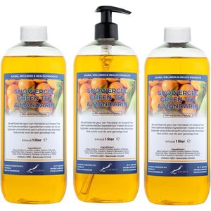 Claudius douchegel Green Tea & Mandarin 1 liter - set van 3 stuks - met gratis pomp - Showergel