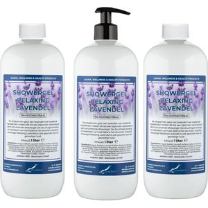 Claudius Douchegel Relaxing Lavendel 1 liter - set van 3 stuks - met gratis pomp - Showergel