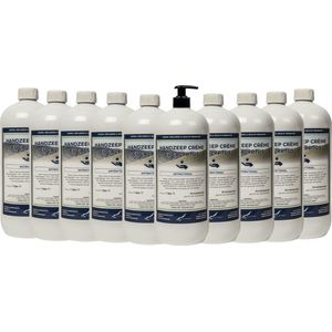 Handzeep Crème Eucalyptus 1 liter - met gratis pomp - set van 10 stuks - Voordeelverpakking