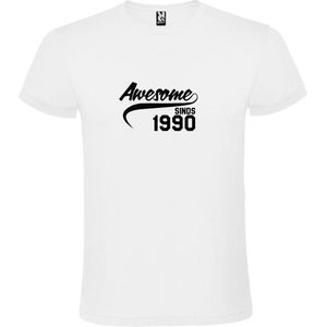 Wit T-Shirt met “Awesome sinds 1990 “ Afbeelding Zwart Size XL