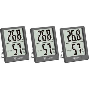 Digitale thermometer voor binnen, 3 stuks, thermo-hygrometer, hygrometer, luchtvochtigheid, kamerthermometer met hoge nauwkeurigheid, voor binnen, babykamer, woonkamer, kantoor (grijs)