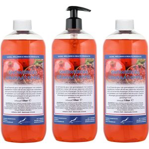 Claudius Douchegel Granaatappel 1 liter - set van 3 stuks - met gratis pomp - Showergel