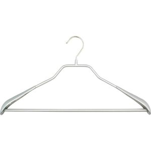 TopHangers [Set van 5] - Stevige metalen kledinghanger inclusief broeklat met brede schouderkoppen en speciale kraaglijn | Voorzien van zilveren anti-slip coating | Geschikt voor voor jassen / colberts / kostuums / broeken | 'Mawa 46LS'