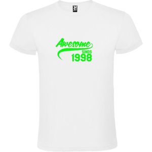 Wit T-Shirt met “Awesome sinds 1998 “ Afbeelding Neon Groen Size XXXXL