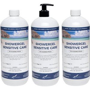 Douchegel Sensitive Care 1 liter - met gratis pomp - set van 3 stuks - Showergel