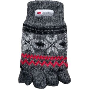 Vingerloze handschoenen - Dames handschoenen - Handschoenen zonder vingers - Thinsulate - Wol - Grijs/rood - Noors motief