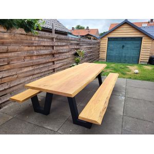 Picknicktafel Douglas - 250cm - Stalen W-frame - Boomstam - Gepoedercoat