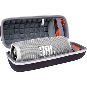 Hard Travel beschermhoes etui geschikt voor JBL Charge 4 / JBL Charge 5 draagbare Bluetooth luidspreker (zwarte hoes/binnenkant grijs, witte ritssluiting) Alleen de beschermhoes