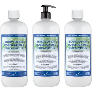 Bodylotion Rozemarijn & Eucalyptus - 1 Liter - set van 3 stuks - met gratis pomp