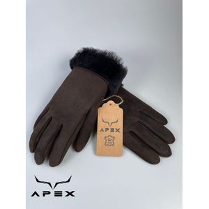 Apex Gloves Suede Leren Dames Handschoenen - Premium kwaliteit %100 Schapenleer - Bruin -  Winter - Extra warm - Maat S